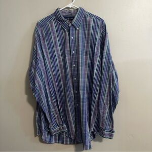 Ralph Lauren Men Button Up Shirt 2XL  XXL Blue Plaid  Blake Two Ply Cotton LS